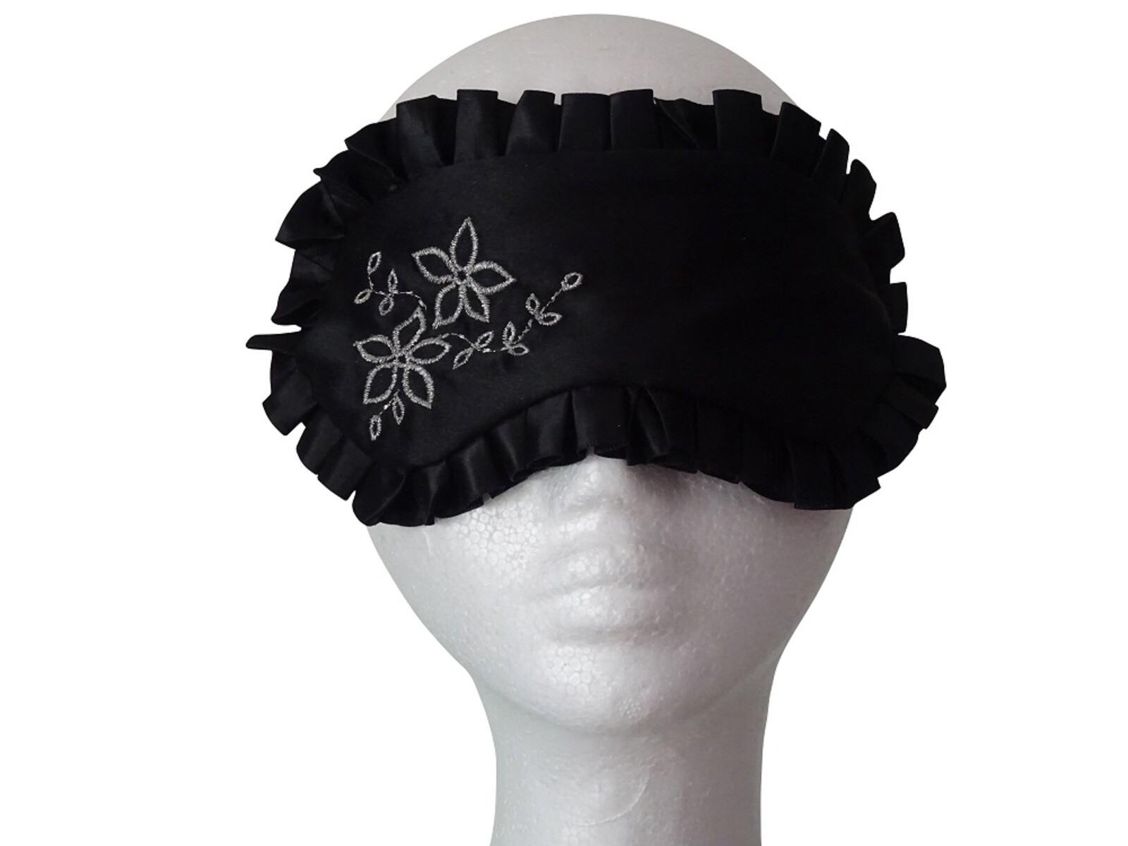 Sleep Mask - Embroidered Black Floral