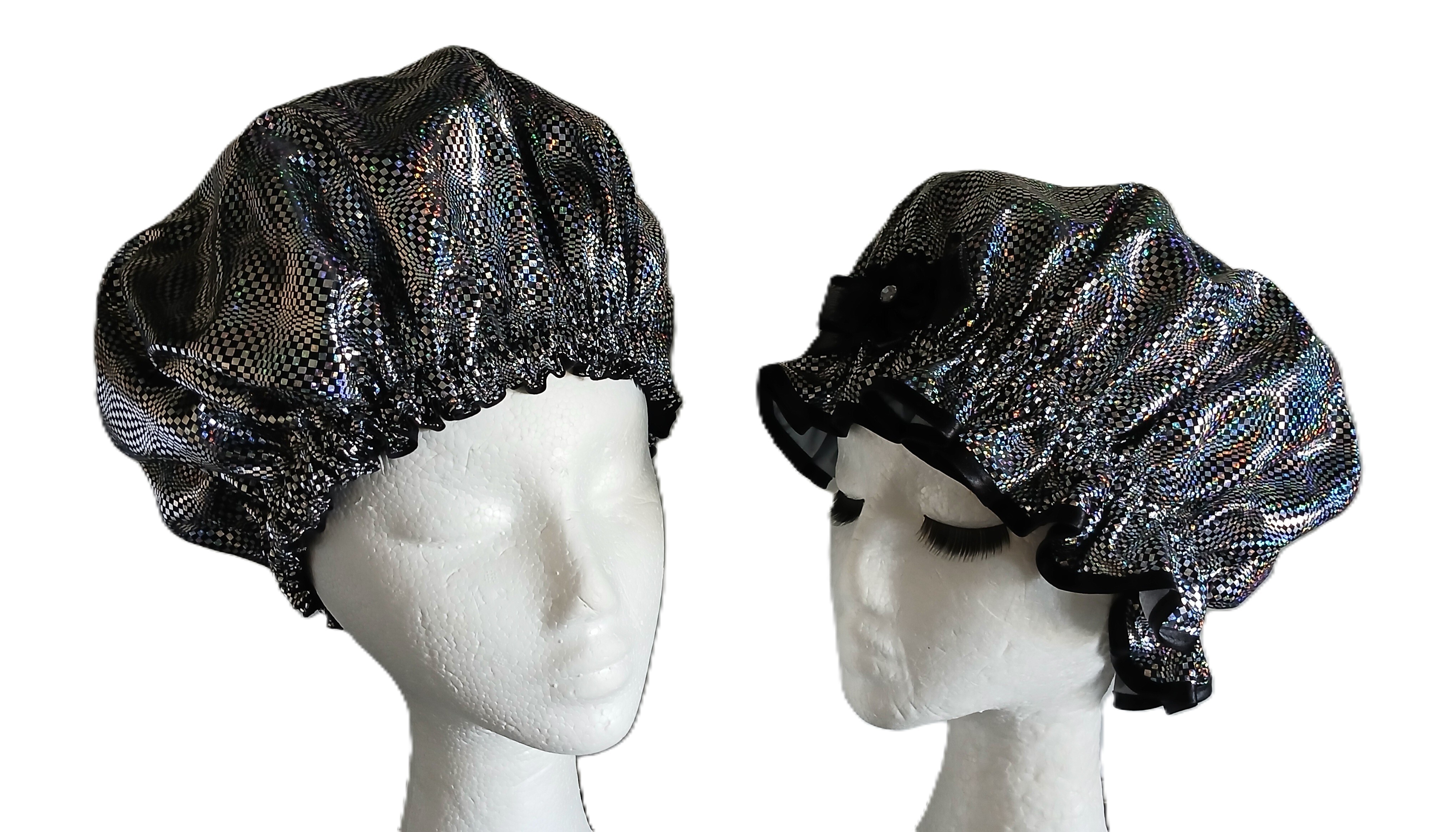 His n Hers Shower Caps - Man Glam/Lady Glam Silver Black