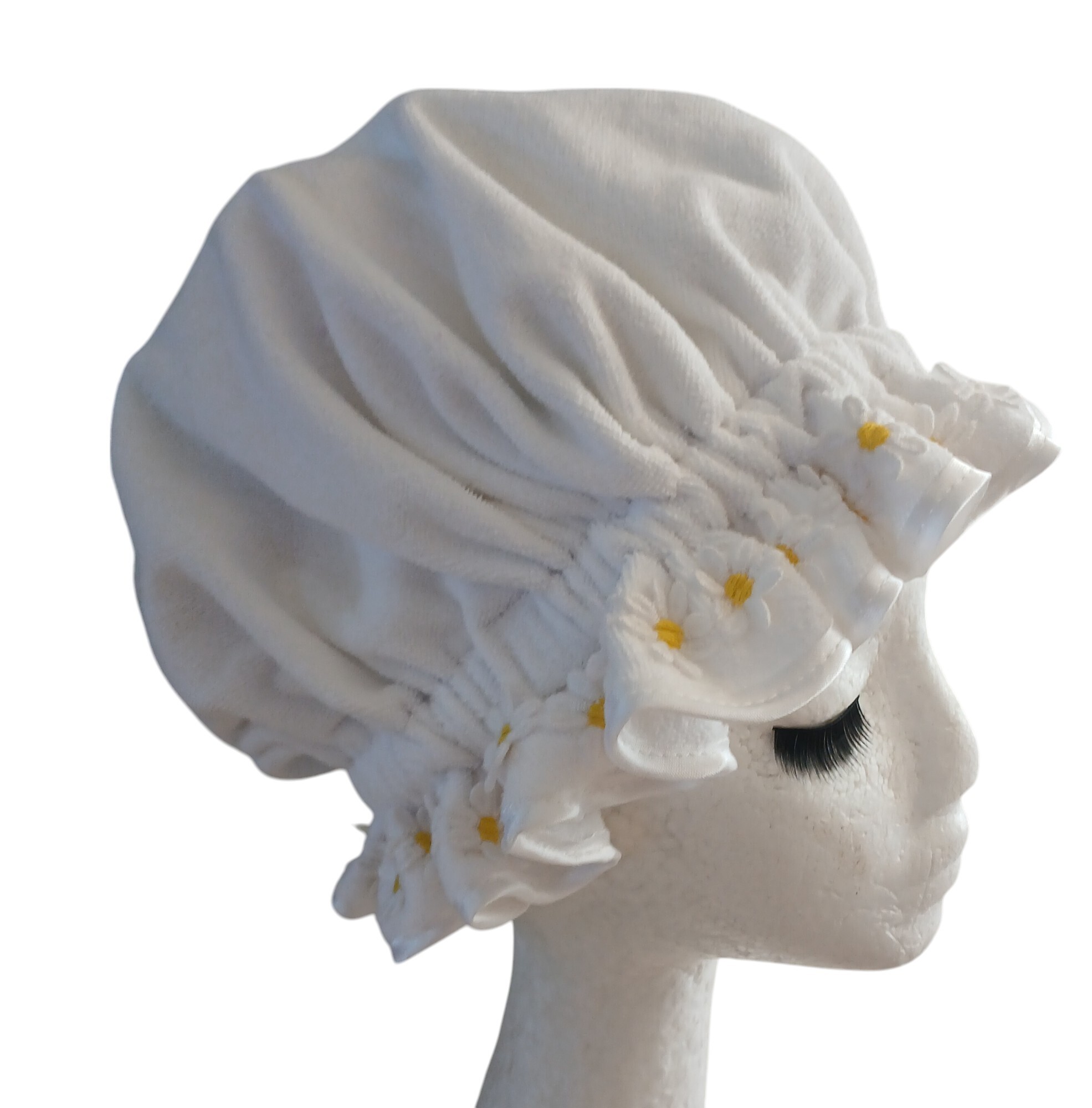 Microfibre Towelling Cap - White with Daisies