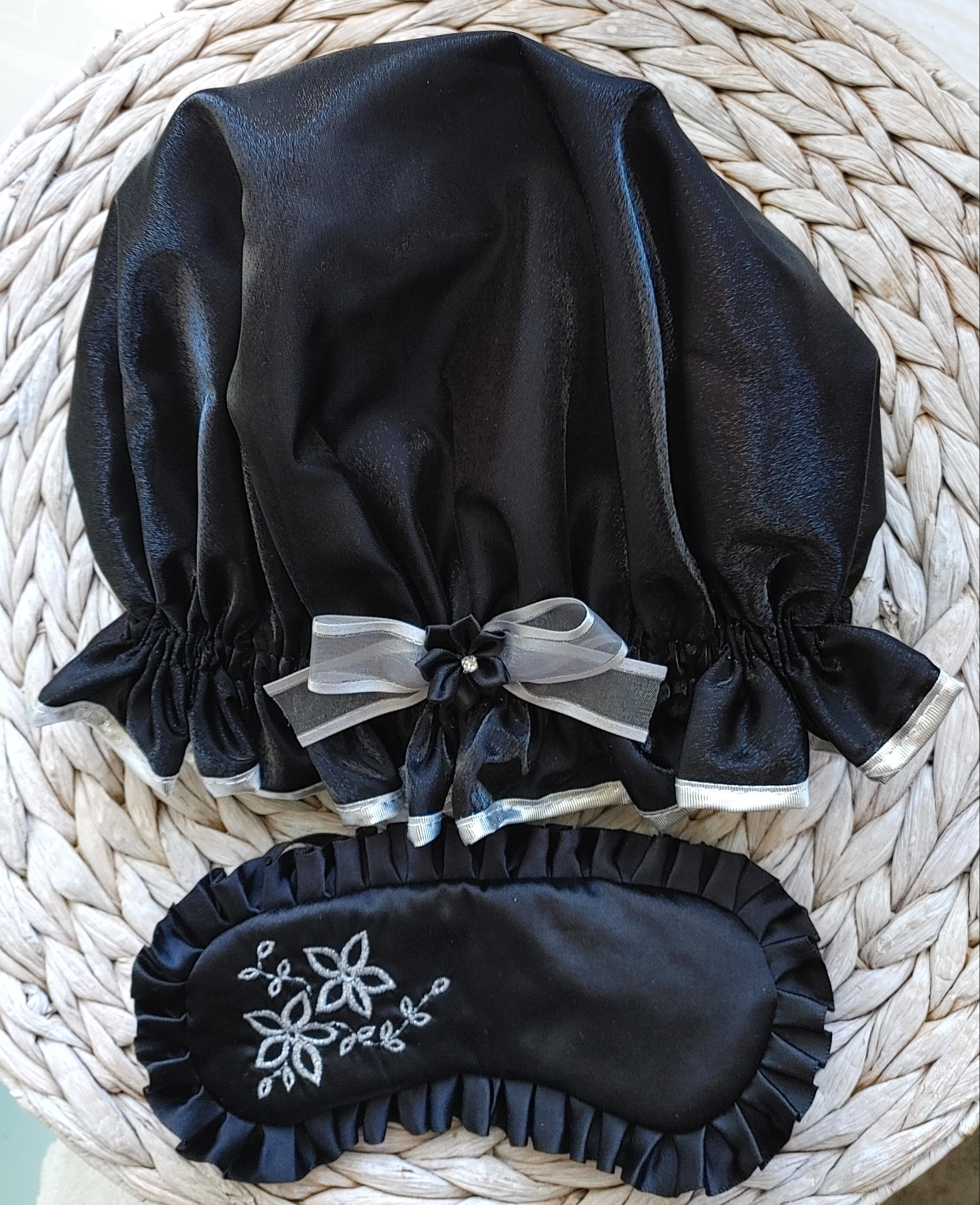 Shower Cap and Sleep Mask Set - Black Diamond