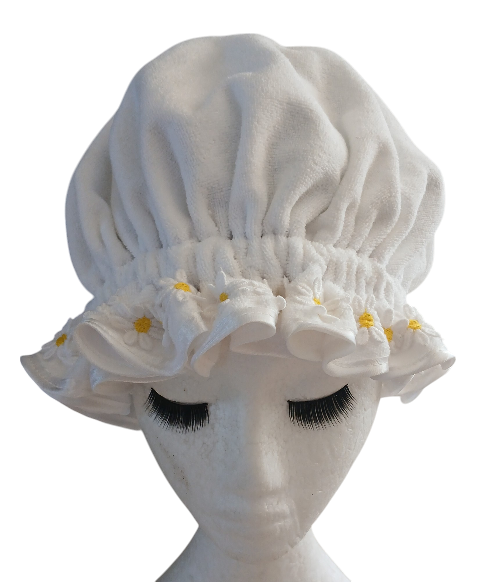 Microfibre Towelling Cap - White with Daisies