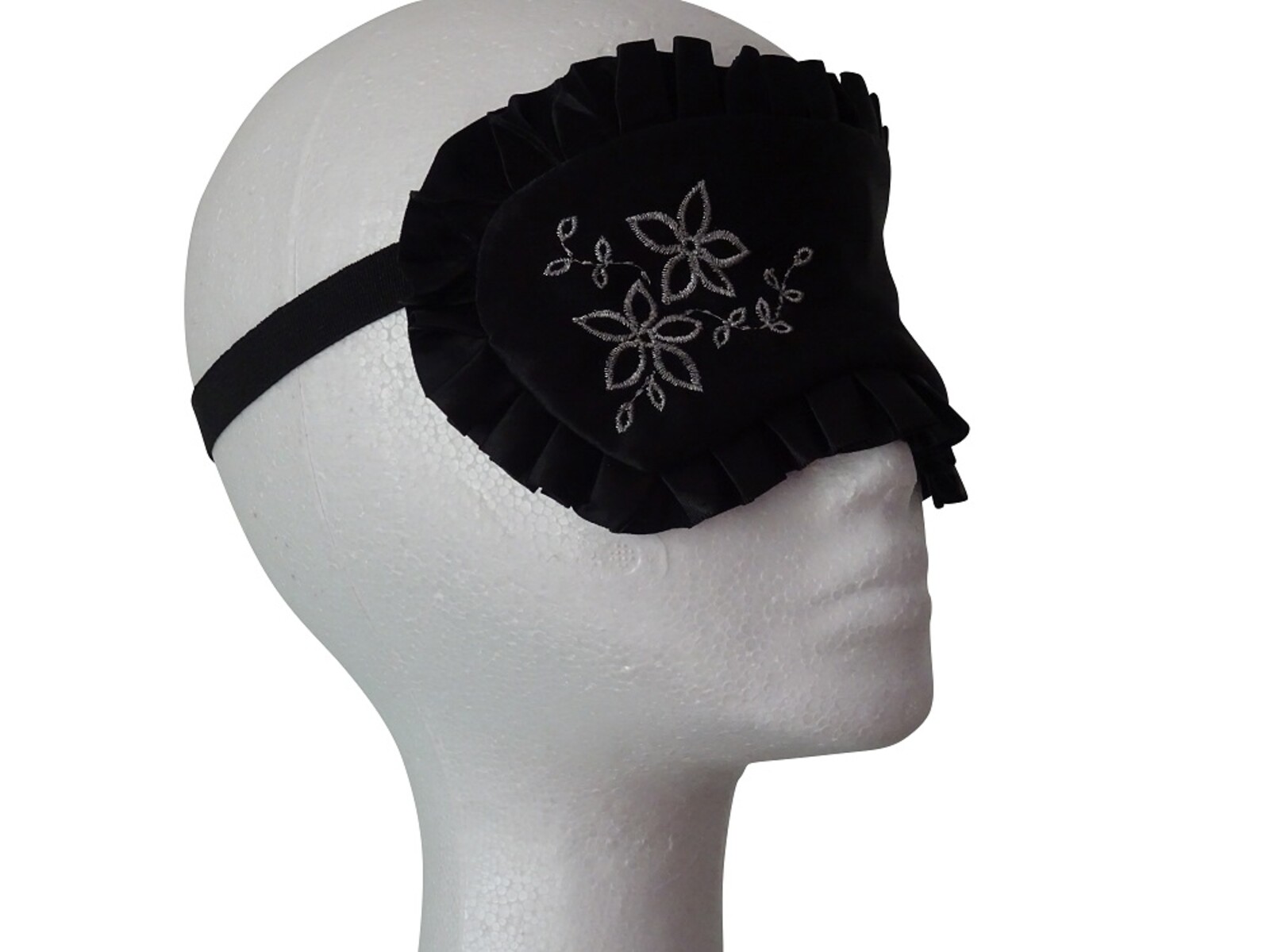 Sleep Mask - Embroidered Black Floral