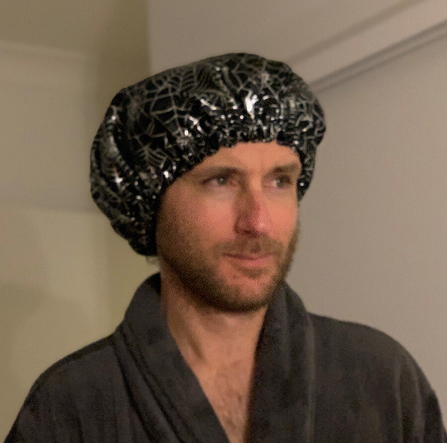 Mens Shower Cap - Spiderweb Black