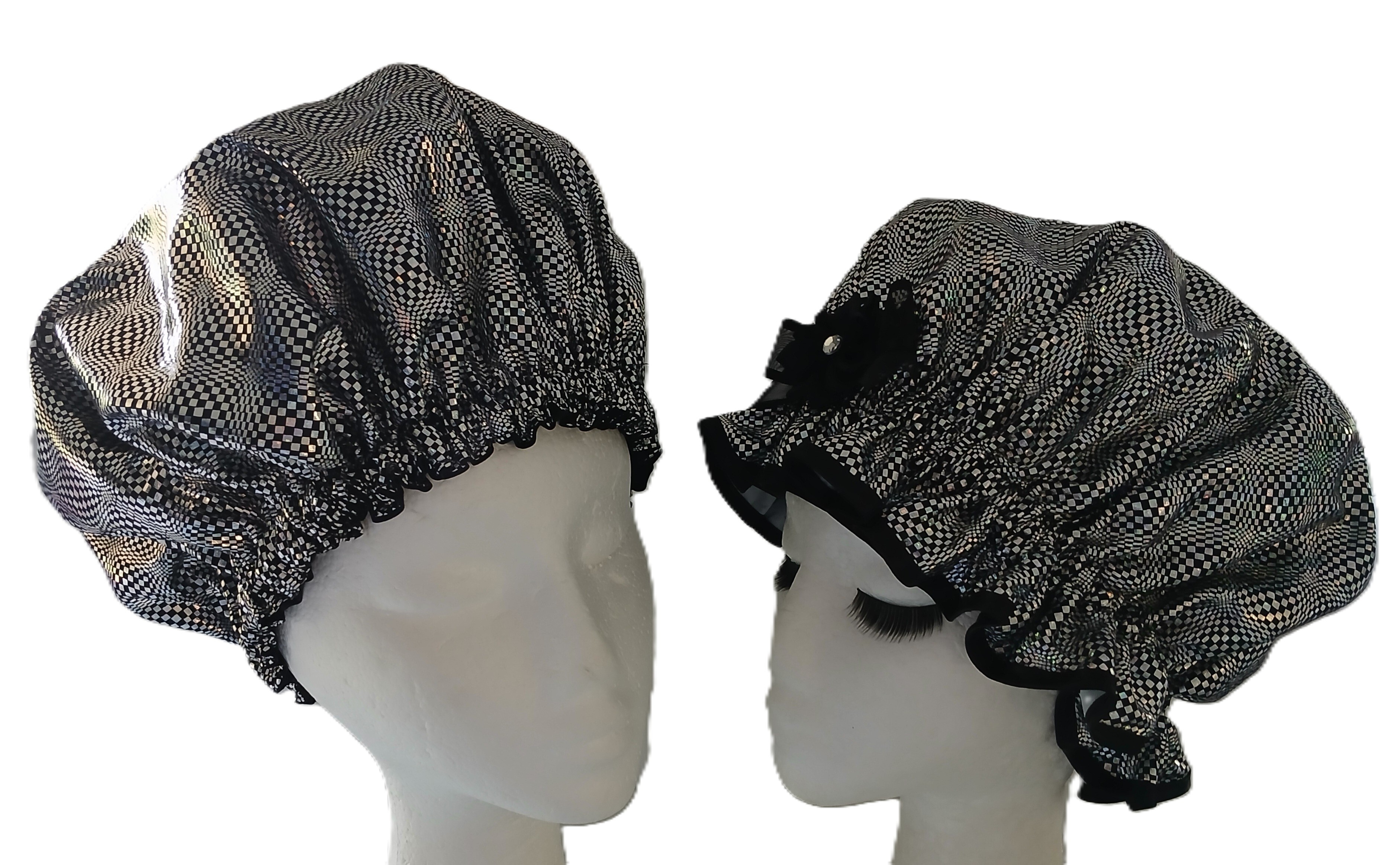 His n Hers Shower Caps - Man Glam/Lady Glam Silver Black
