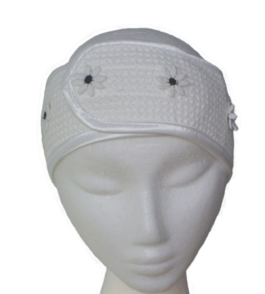 Microfibre Head Band - White Daisy w/Black