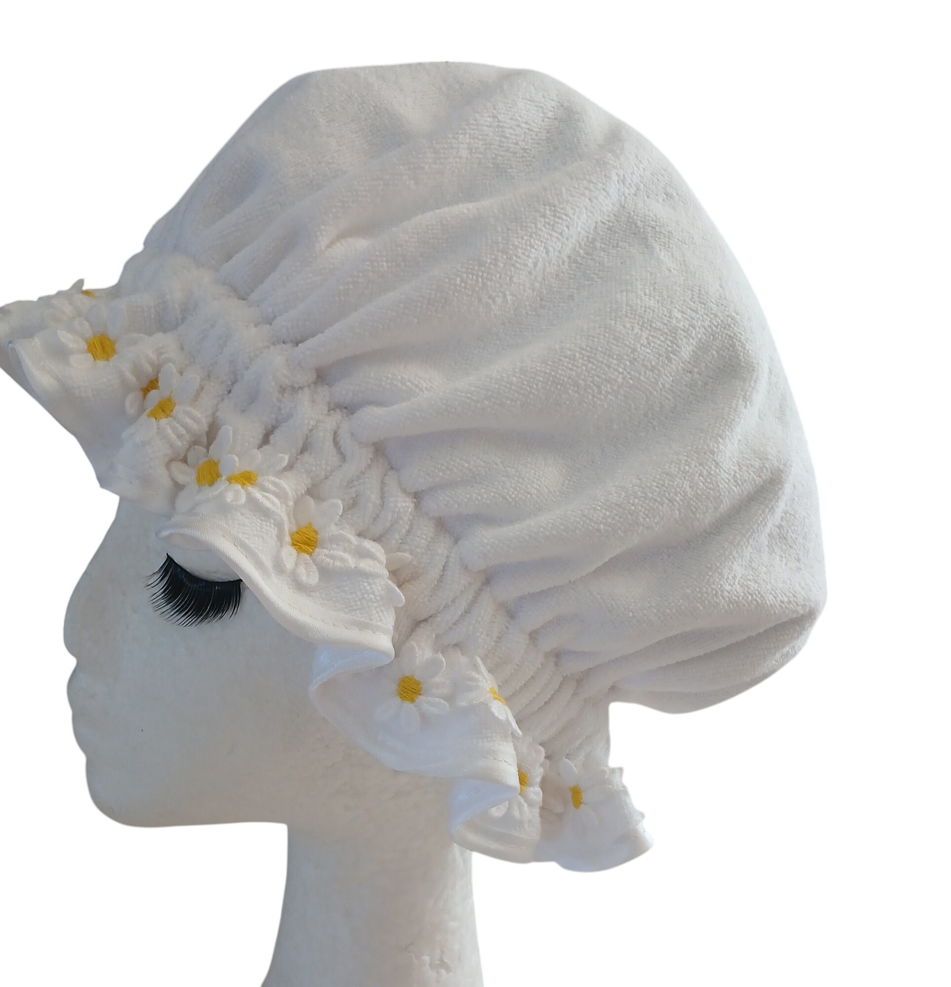 Microfibre Towelling Cap - White with Daisies