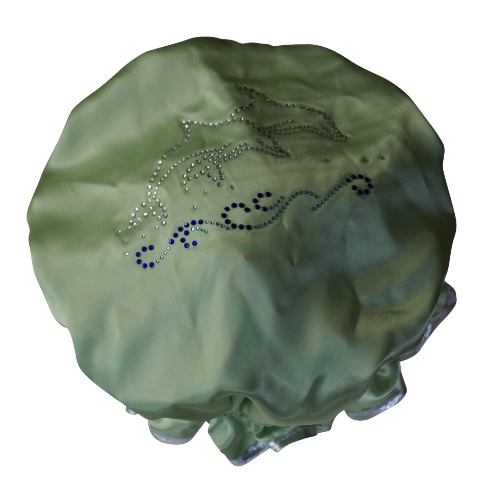 Diamante Shower Cap - DOLPHINS - Lime